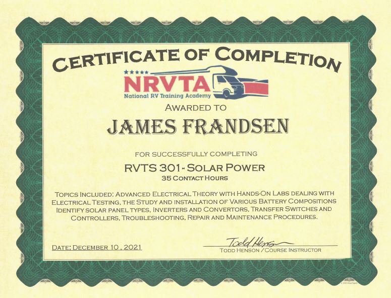 NRVTA Certificate